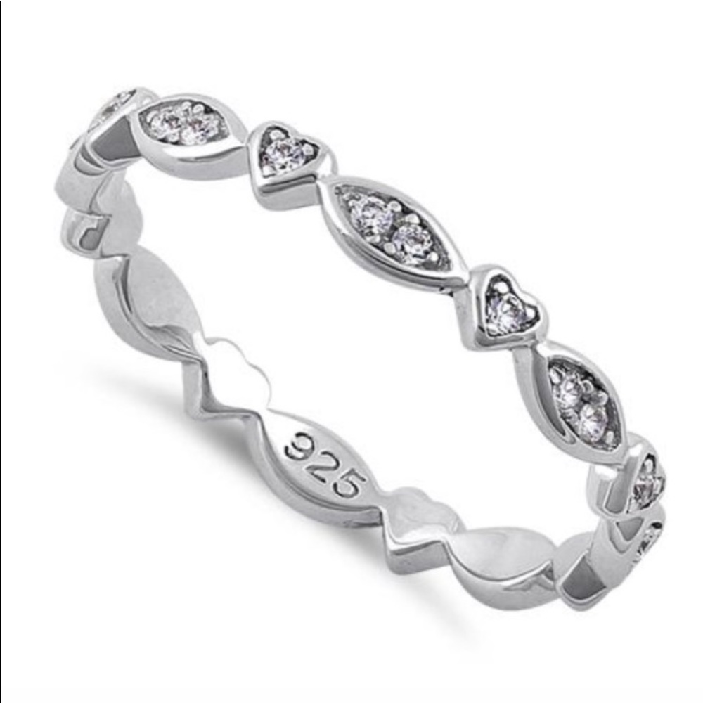 Sterling silver heart and oval zirconia ring